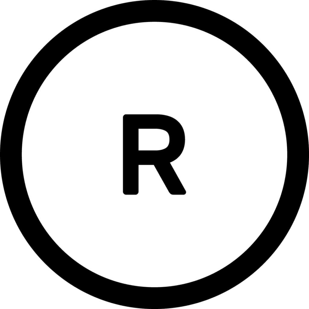 The relaxed icon - a black circle outline with an R in the centre.